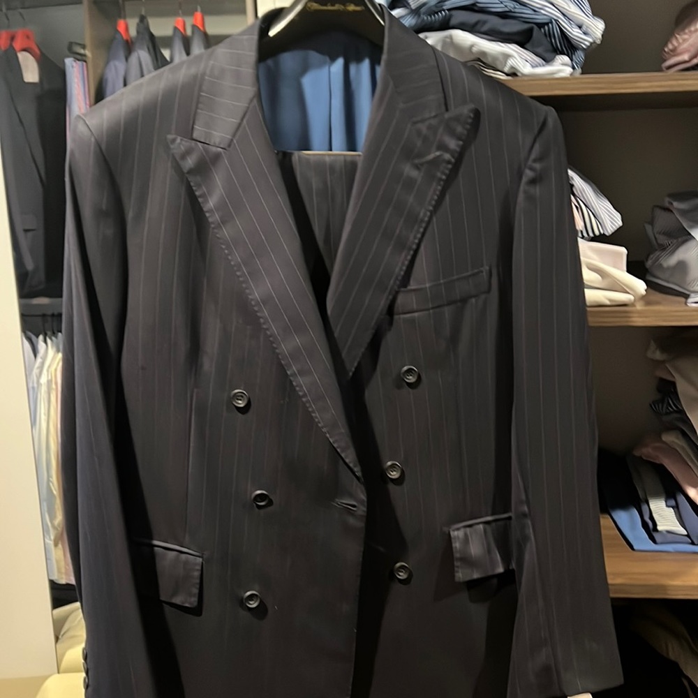Navy Blue Pin Stripe Double Breasted Suit